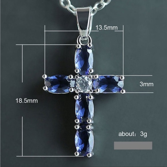 New Oval Royal Blue Sapphire Cross Necklace - Picture 4 of 4
